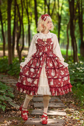 Robe Jsk Lolita élégante et douce à volants multicouches imprimée Miss Rabbit Dance - 4 couleurs